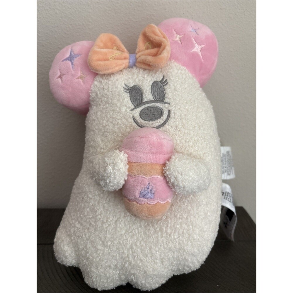 Disney Parks Plush 2026 Halloween Pastel Minnie Mouse Ghost With Coffee
